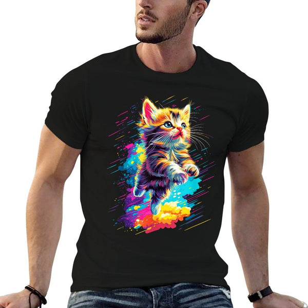 Colorful Cat Spirit Animal Multicolor Art Flying Kitten  Wrinkle-resistant T-Shirt