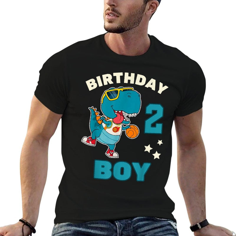 Kids Two 2 Year Old Basketball Dinosaur 2nd Birthday Boy Comfortable T-Shirt