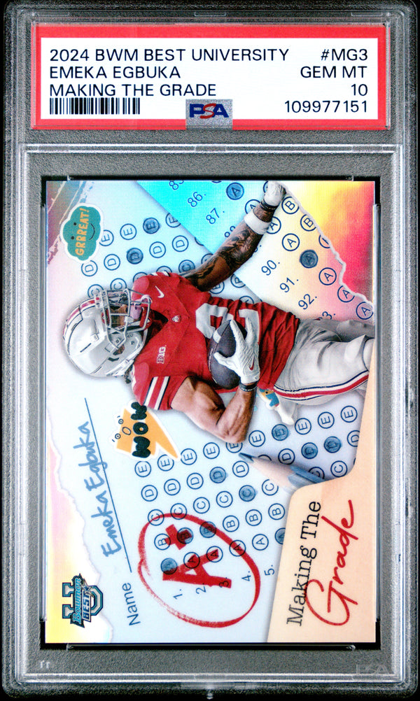 Graded 2024 Topps Bowman Best University Emeka Egbuka #MG3 Making the Grade Rookie RC Football Card PSA 10 Gem Mint