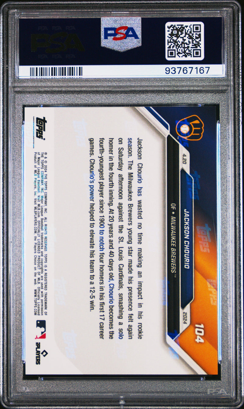 Graded 2024 Topps Now Jackson Chourio #104 Rookie RC Baseball Card PSA 9 Mint