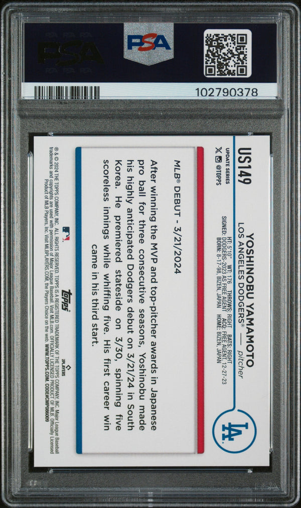 Graded 2024 Topps Update Yoshinobu Yamamoto #US149 Rookie RC Baseball Card PSA 10 Gem Mint