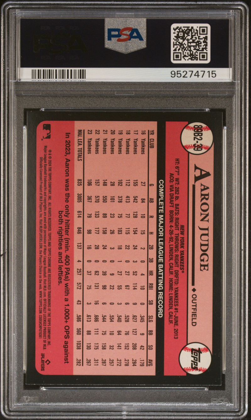 Graded 2024 Topps Aaron Judge #89B2-39 1989 Topps Foil Baseball Card PSA 10 Gem Mint