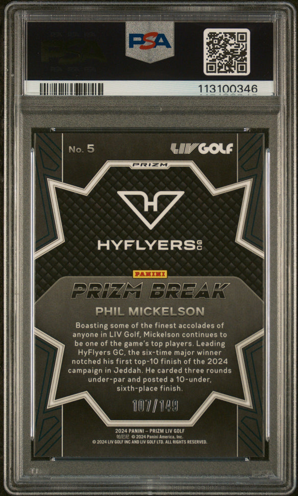 Graded 2024 Panini Prizm LIV Golf Phil Mickelson #5 Prizm Break Red Prizm /149 Rookie RC Card PSA 10 Gem Mint
