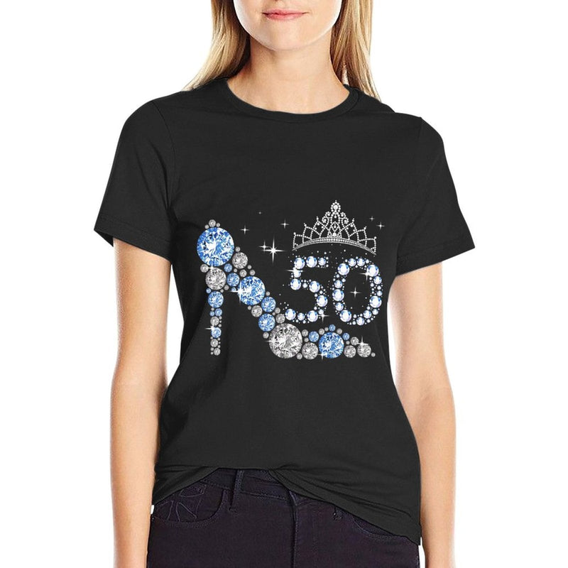 Mb 50th Birthday Diamond High Heels Crown Sparkling Women  Wrinkle-resistant T-Shirt