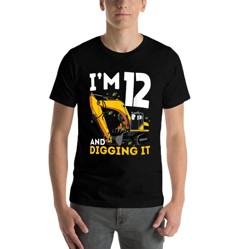 I'm 12 And Digging It Twelve Years Old Excavator Birthday  Oversized Silhouette T-Shirt