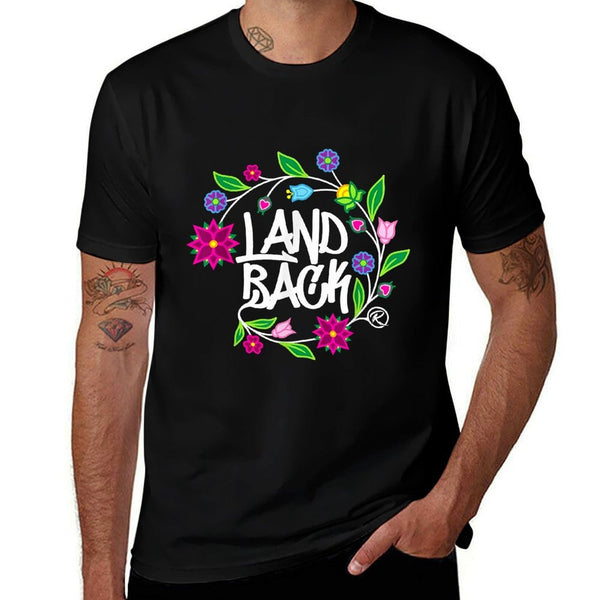 Land Back Ojibwe Floral Motif Indigenous Native Art  Eco-friendly Material T-Shirt