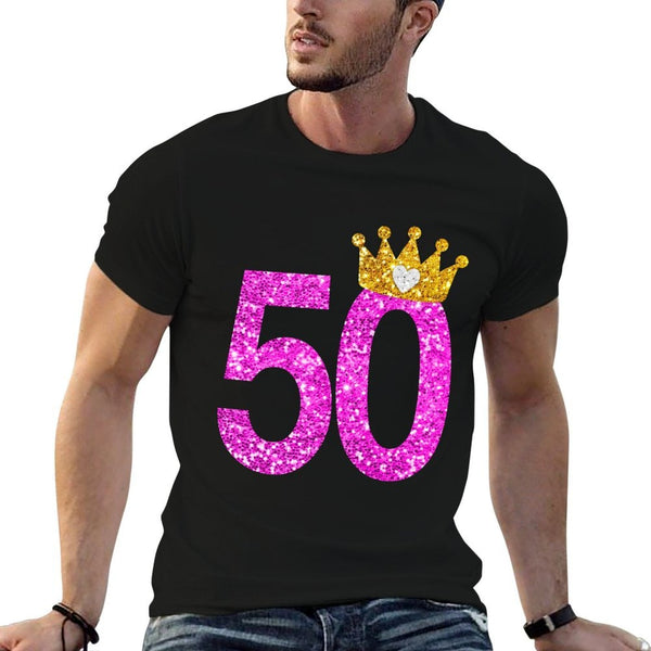 50th Birthday Princess Crown Long Sleeve Shirt  Ribbed Collar T-Shirt