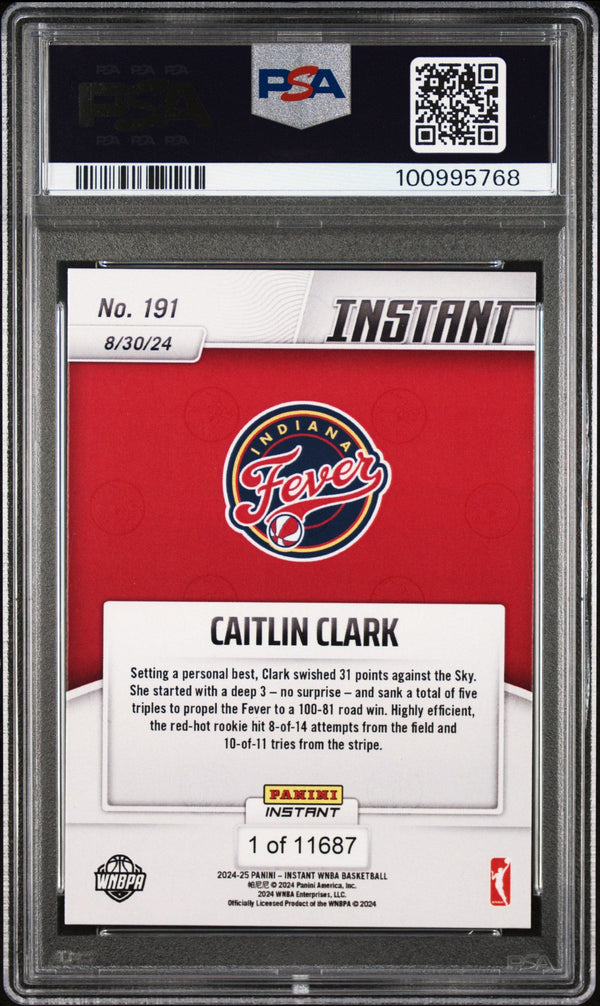 Graded 2024 Panini Instant WNBA Caitlin Clark #191 Rookie RC Basketball Card PSA 7 Near Mint