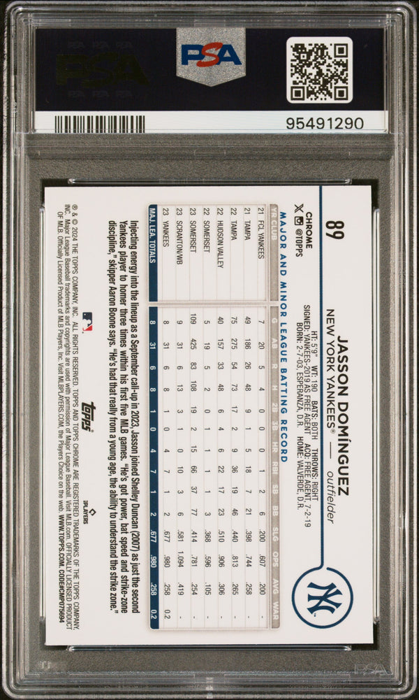 Graded 2024 Topps Chrome Jasson Dominguez #89 Rookie RC Baseball Card PSA 9 Mint