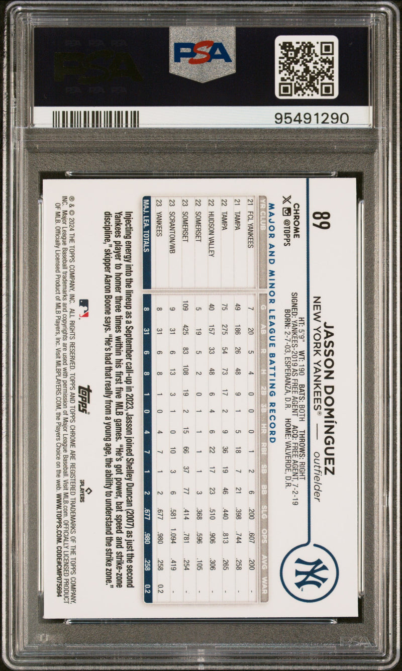 Graded 2024 Topps Chrome Jasson Dominguez #89 Rookie RC Baseball Card PSA 9 Mint