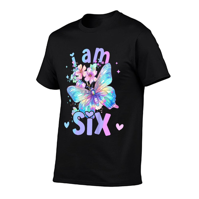 Kids 6th Birthday Butterfly 6 Years Old Six Finally 6 Birthday  Heathered Texture T-Shirt