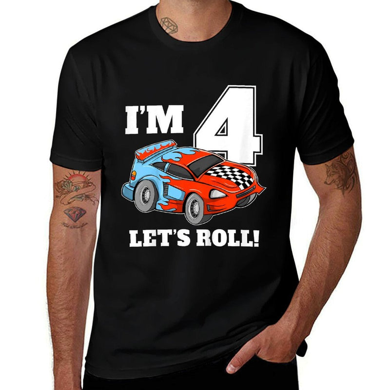 Race Car 4th Birthday Boy 4 Four Year Old Racing Car  Breathable T-Shirt