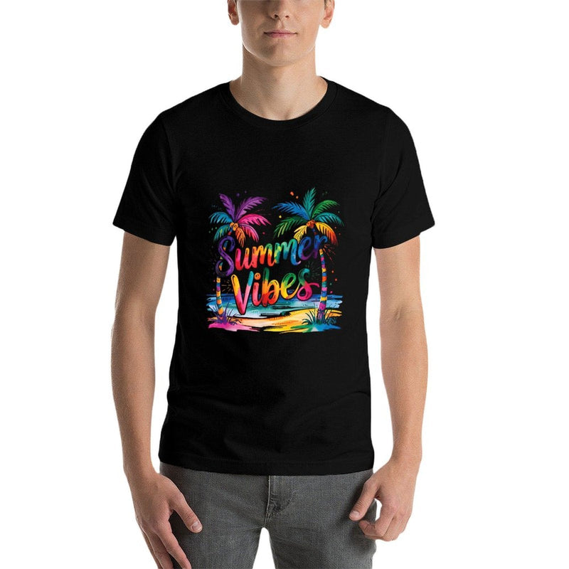 Colorful Summer Vibes Rainbow Palm Tree Beach Paradise Fun  Odor-resistant T-Shirt