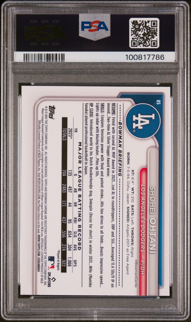 Graded 2024 Topps Bowman Chrome Shohei Ohtani #85 Baseball Card PSA 10 Gem Mint