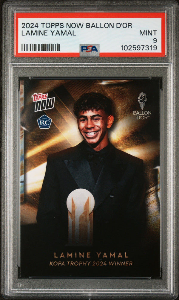 Graded 2024 Topps Now Ballon D'Or Trophy Winner Lamine Yamal Rookie RC Soccer Card PSA 9 Near Mint