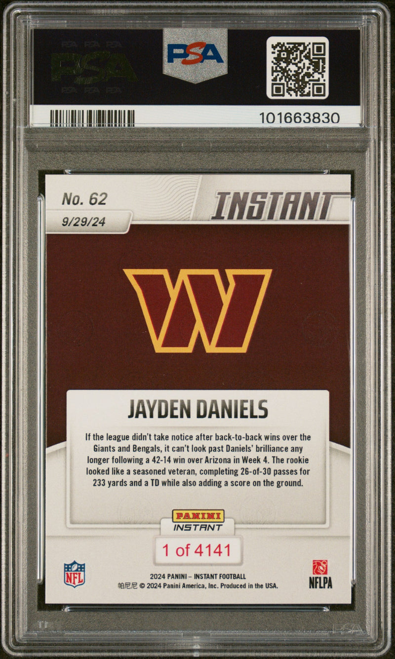 Graded 2024 Panini Instant NFL Jayden Daniels #62 Rookie RC Football Card PSA 9 Mint