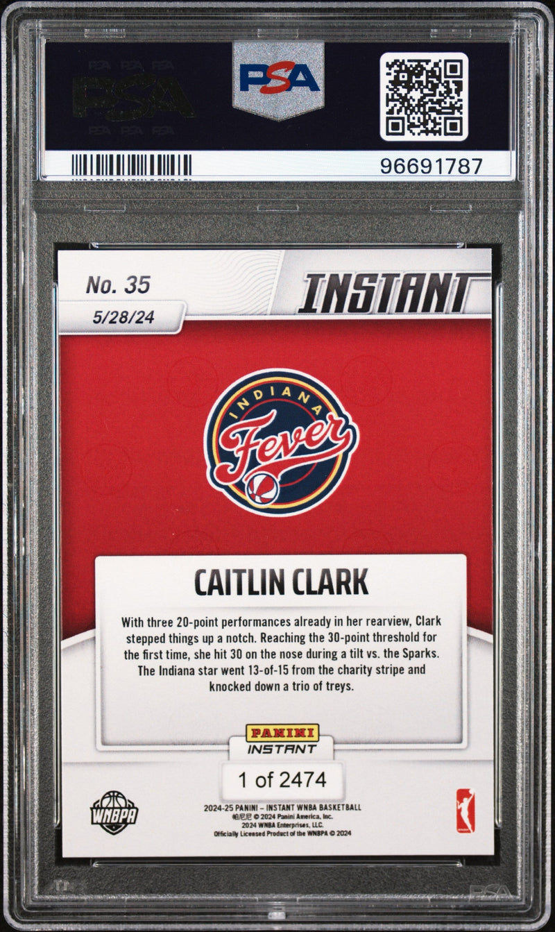 Graded 2024 Panini Instant WNBA Caitlin Clark #35 Rookie RC Basketball Card PSA 9 Mint