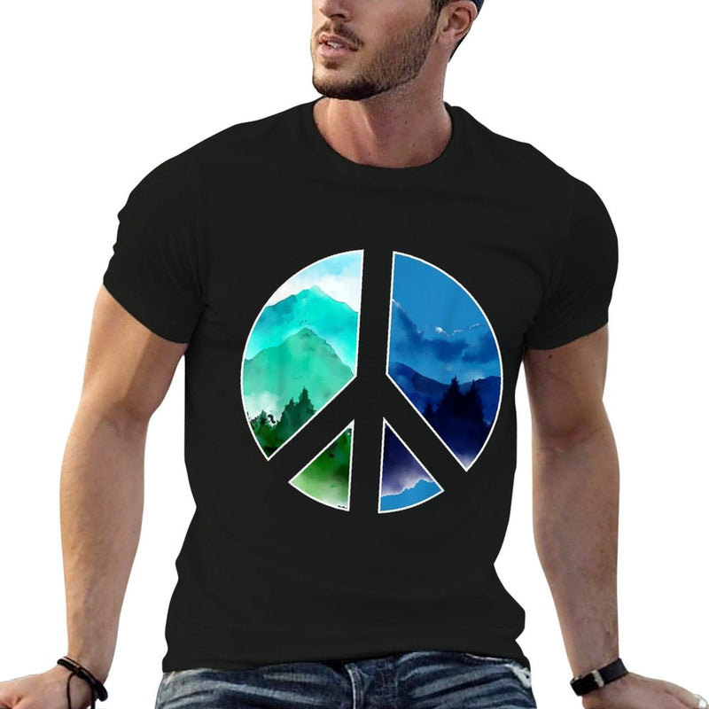 Outdoor Landscape Peace Hippie Nature Peace Sign Forest  Ribbed Collar T-Shirt