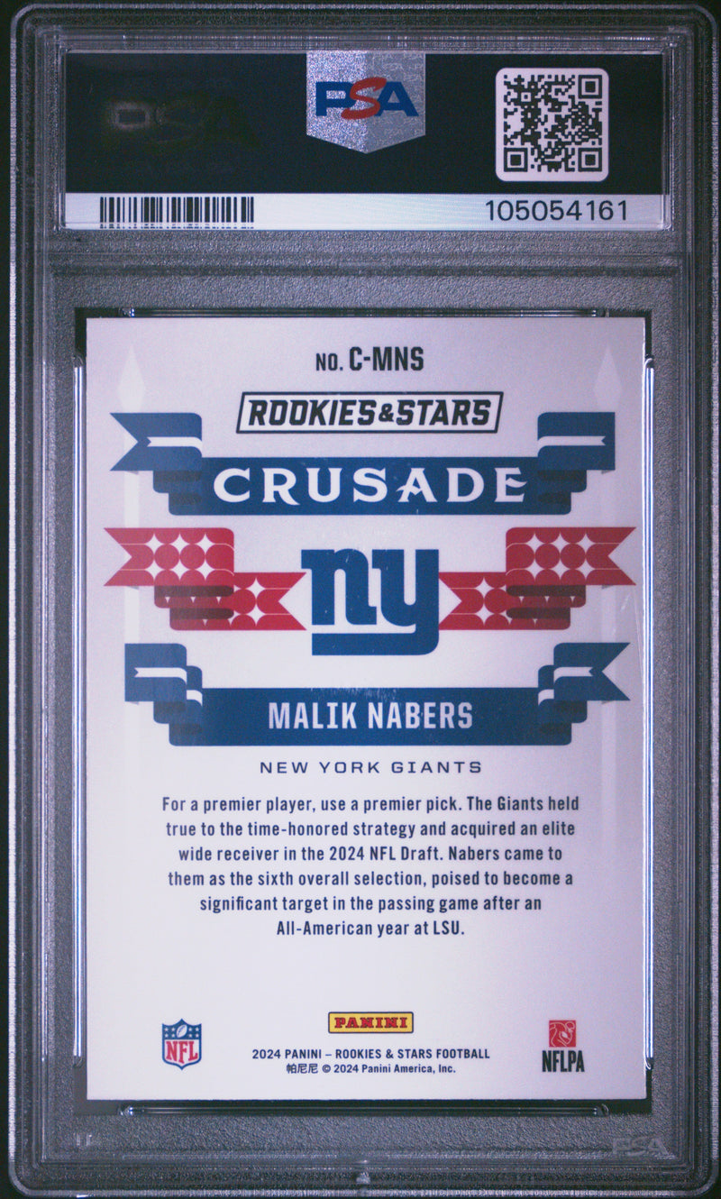 Graded 2024 Panini Rookies & Stars Malik Nabers #CMNS Crusade Red Plaid Rookie RC Football Card PSA 10 Gem Mint
