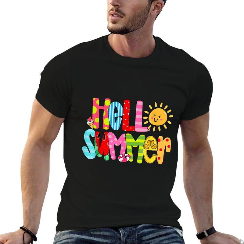 Hello Summer Vacation Ice Cream Popsicle Watermelon Beach  Tagless Design T-Shirt