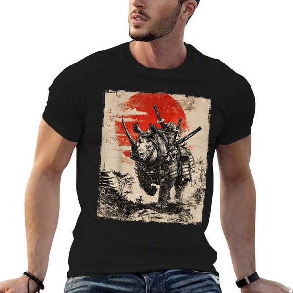 Samurai Rhinoceros Japanese Funny Vintage Ukiyo-e Art  Affordable Price T-Shirt