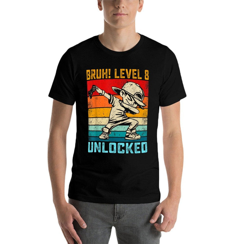8 Year Old 8th Birthday Dabbing Boy Bruh Level 8 Unlocked  Summer-ready Fabric T-Shirt