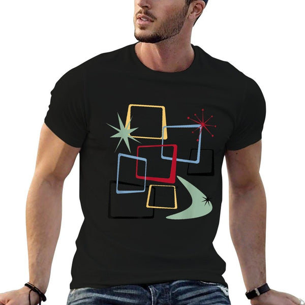 Retro Atomic Squares Stars And Boomerang Mid Century Modern  Cotton T-Shirt