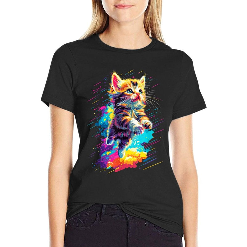 Colorful Cat Spirit Animal Multicolor Art Flying Kitten  Wrinkle-resistant T-Shirt