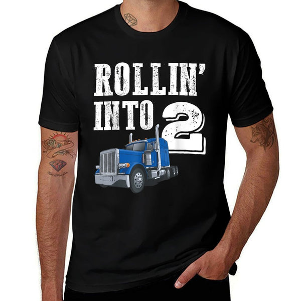 Rollin Into 2 Big Rig Semi Trailer Truck 2nd Birthday  Moisture-wicking T-Shirt