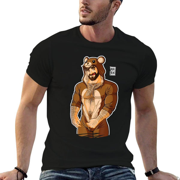 Bobo Bear Mens Black Cartoon Bear, Small,, Crew Neck, Classic Fit, Lightweight Modern, All Seasons  Rolled Sleeves T-Shirt