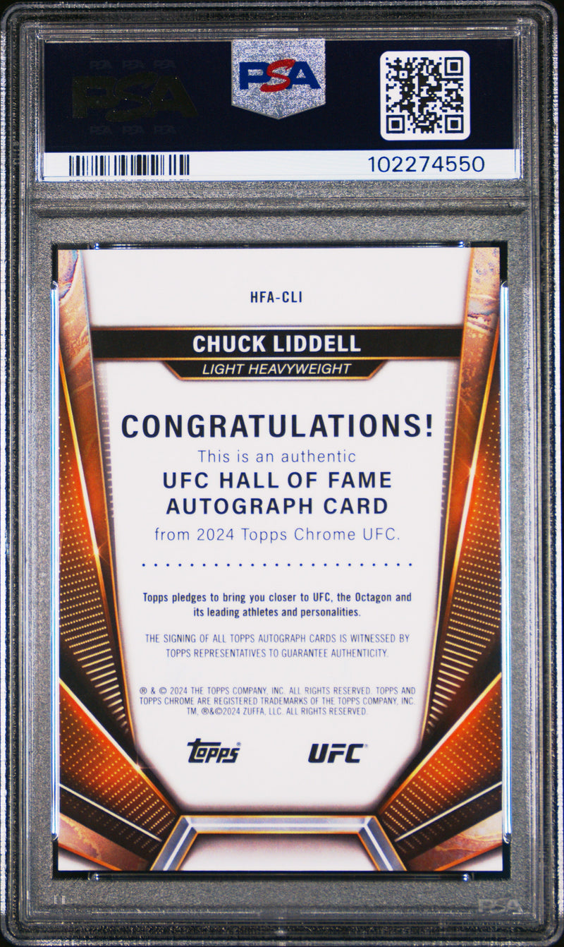 Graded 2024 Topps Chrome UFC Chuck Liddell #HFACLI Hall of Fame Autograph MMA Card PSA 10 Gem Mint