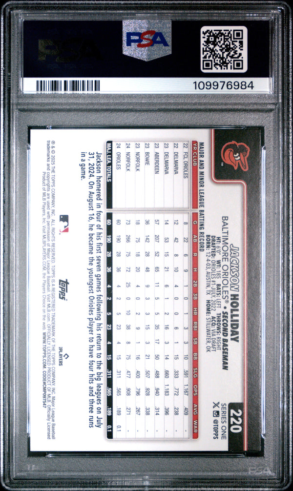 Graded 2025 Topps Jackson Holliday #220 Future Stars Baseball Card PSA 9 Mint