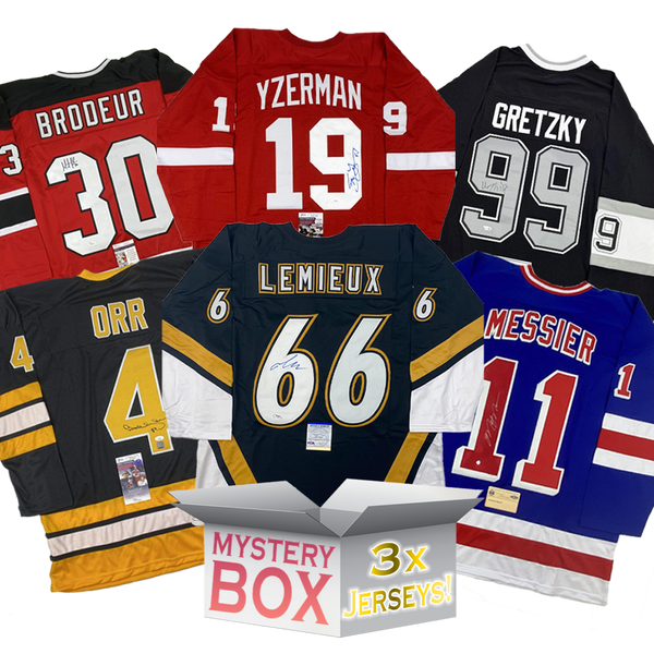 3x Hall of Famers Autographed/Signed Hockey Jerseys Mystery Box with PSA JSA or Beckett COA