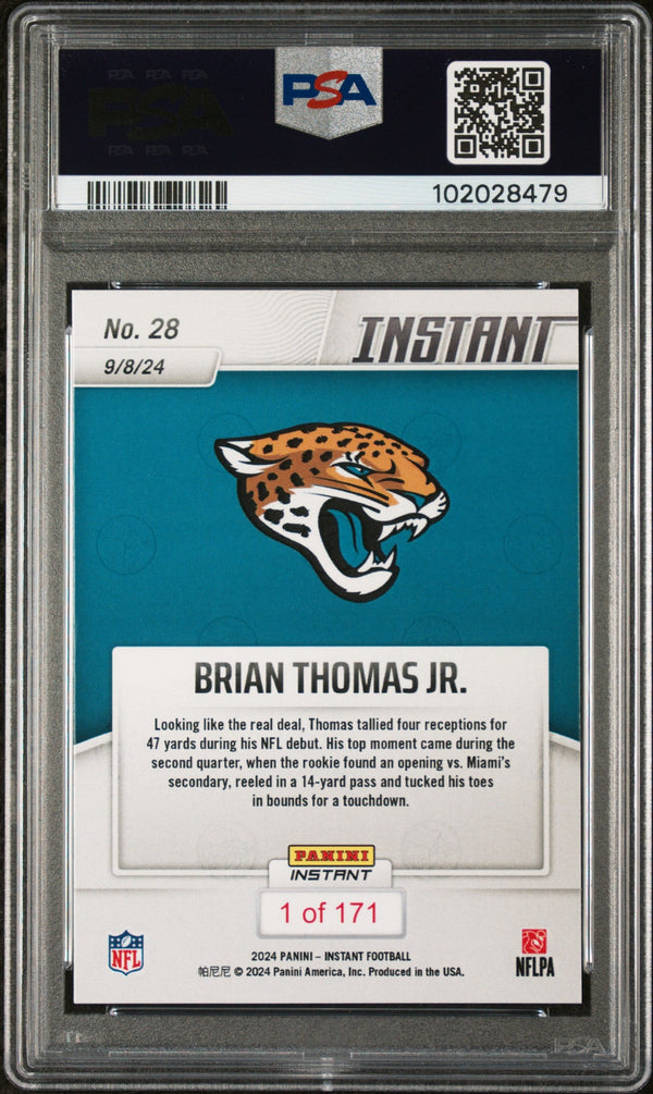 Graded 2024 Panini Instant NFL Brian Thomas Jr #28 Rookie RC Football Card PSA 8 Near Mint
