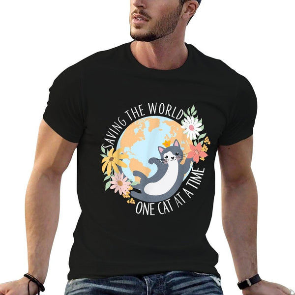 Saving The World One Cat At A Time Cat Rescuer  Polyester Blend T-Shirt