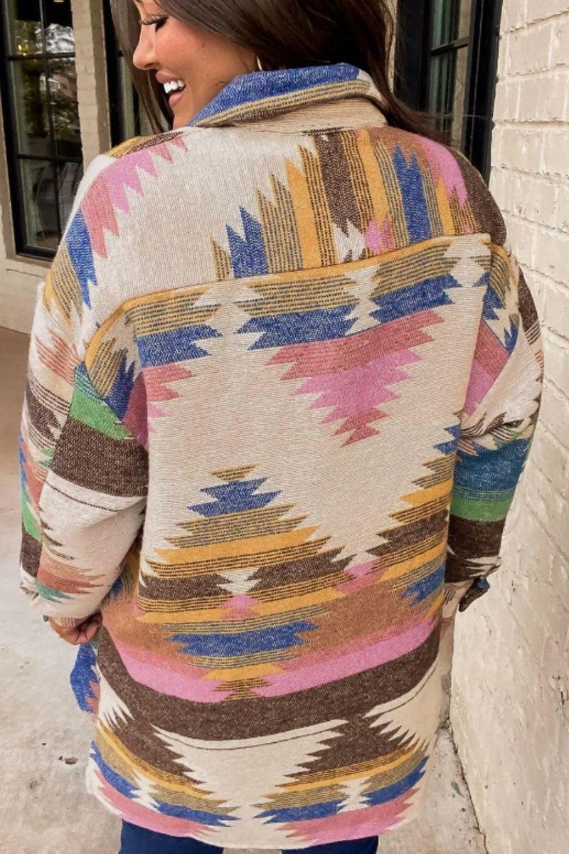 Cheri Geometric Button Up Long Sleeve Jacket