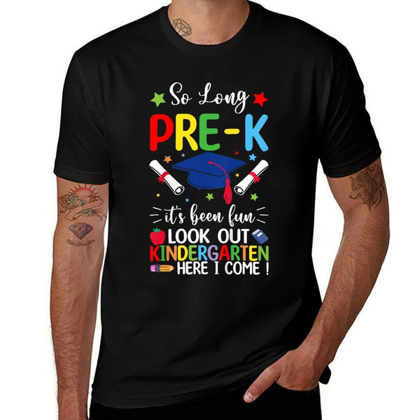 Kids So Long Pre-K Graduation 2024 Kindergarten Here I Come  Fade-proof Color T-Shirt