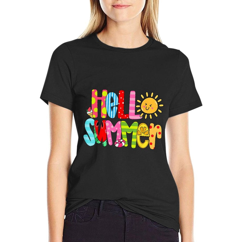 Hello Summer Vacation Ice Cream Popsicle Watermelon Beach  Tagless Design T-Shirt