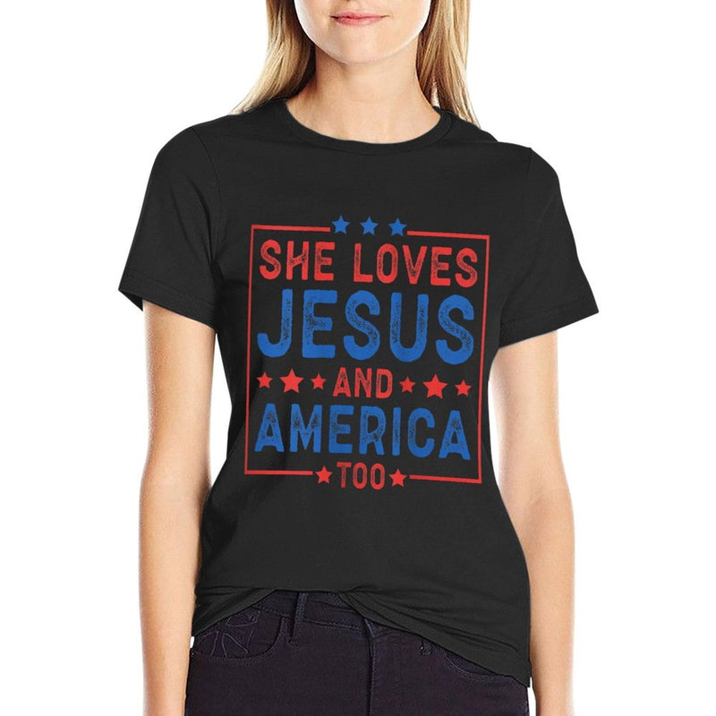 Womens She Loves Jesus And America Too Women USA  Slim-fit Cut T-Shirt