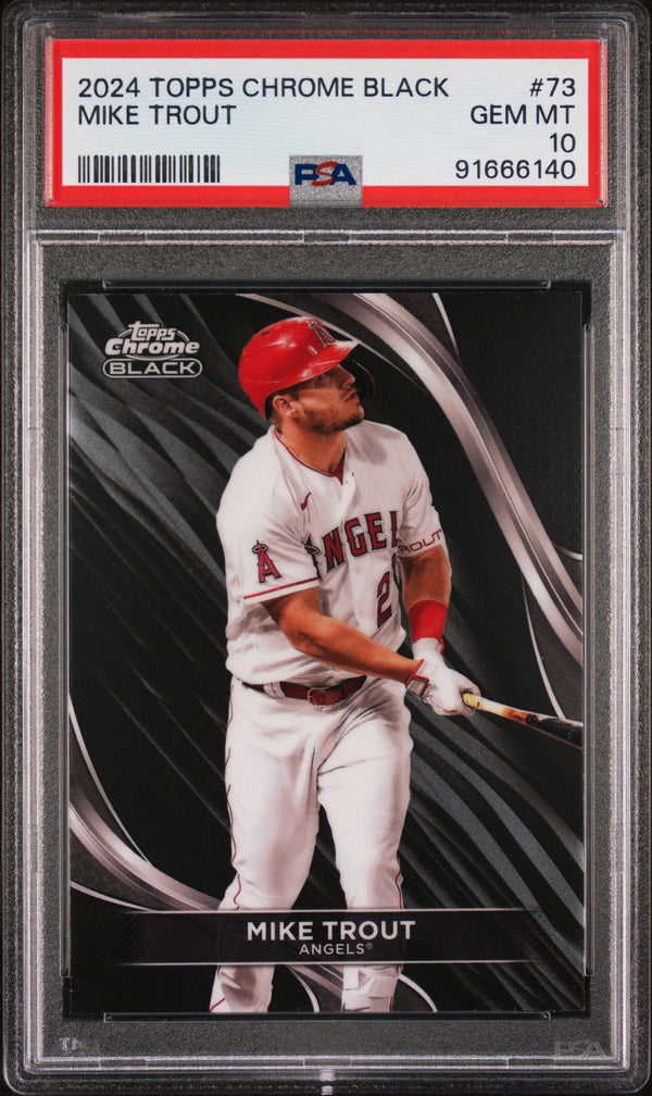 Graded 2024 Topps Chrome Black Mike Trout #73 Baseball Card PSA 10 Gem Mint