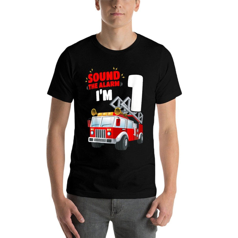 Kids Fire Truck 1st Birthday 1 Year Old FireFighter  Stretchy T-Shirt