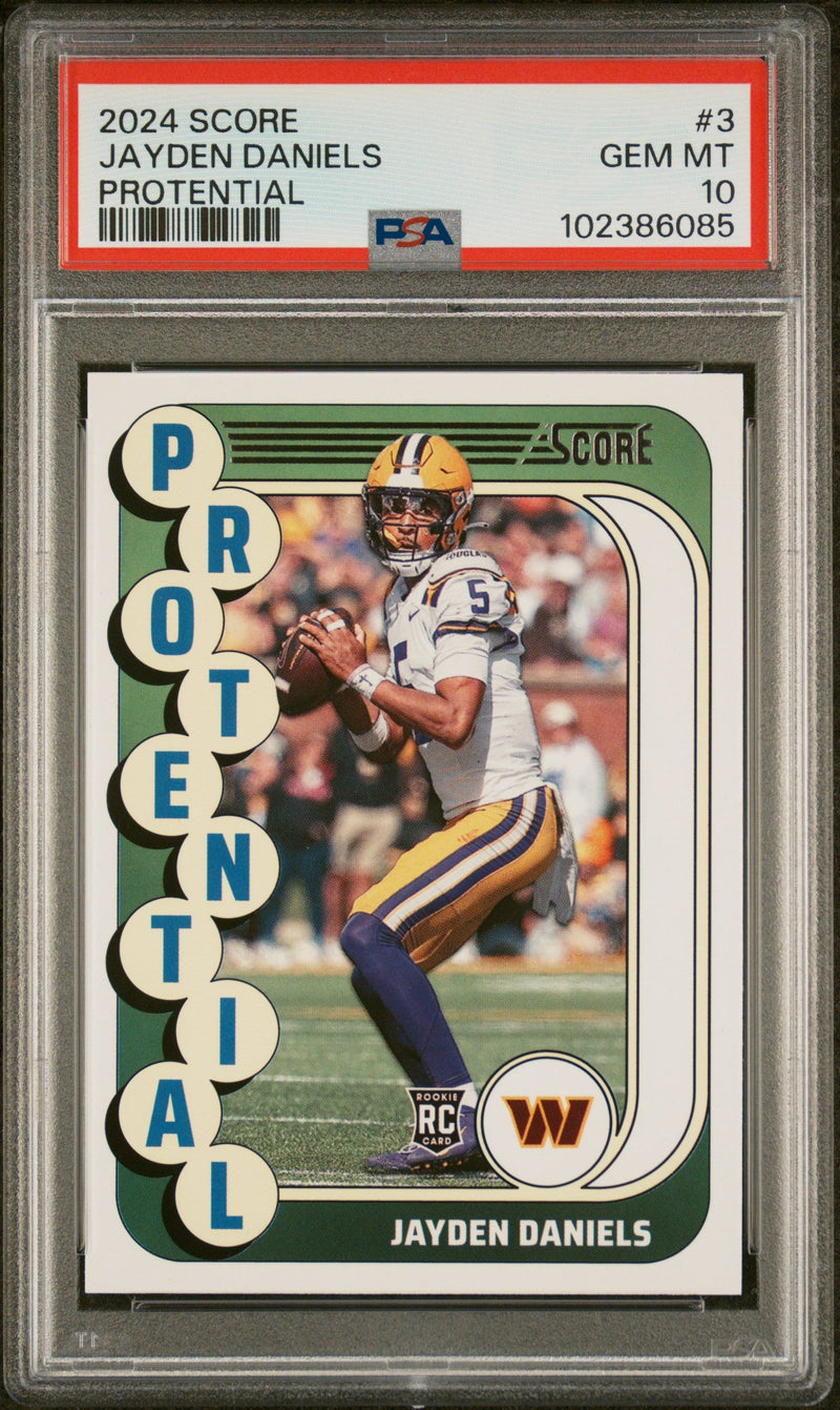 Graded 2024 Panini Score Jayden Daniels #3 Protential Rookie RC Football Card PSA 10 Gem Mint