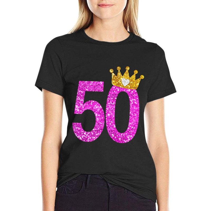 50th Birthday Princess Crown Long Sleeve Shirt  Ribbed Collar T-Shirt