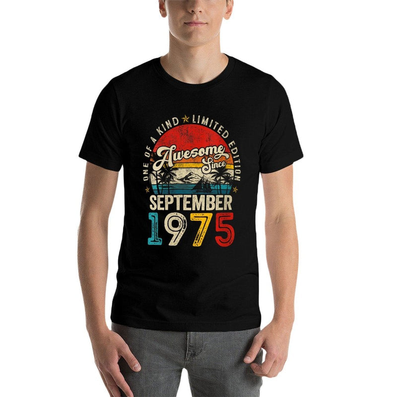 Womens Awesome Since September 1975 Vintage Men Women 50th Birthday  Summer-ready Fabric T-Shirt