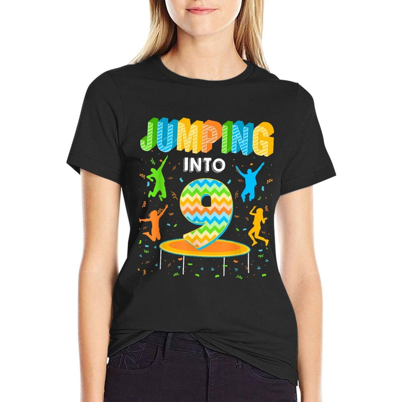 Jumping Into 9 9th Birthday Trampoline 9 Years Old  Soft T-Shirt