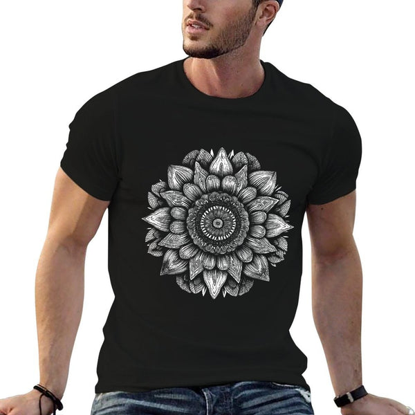 Sunflower Mandala Cottagecore Aesthetic Girls Women Graphic  Rolled Sleeves T-Shirt