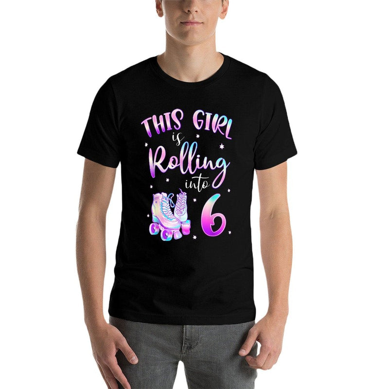 6th Bday Rolling Into 6 Birthday Girl Roller Skate Party  Lightweight T-Shirt