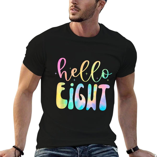 Tie Dye Hello Eight 8 Year Old 8th Birthday Girl Age 8 BDay  Heathered Texture T-Shirt