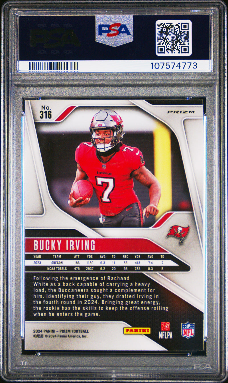 Graded 2024 Panini Prizm Bucky Irving #316 Lazer Prizm Rookie RC Football Card PSA 10 Gem Mint
