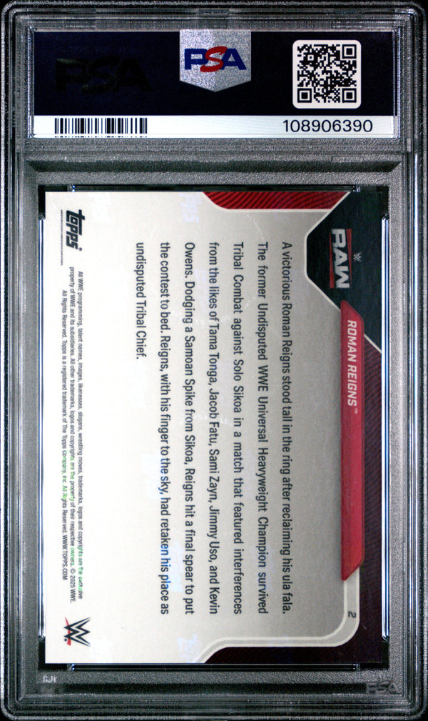 Graded 2025 Topps Now WWE Roman Reigns #2 Wrestling Card PSA 10 Gem Mint